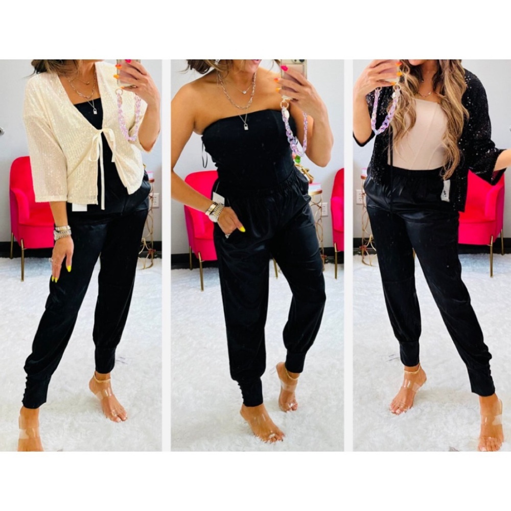 First Love by Lovelyn black satin joggers